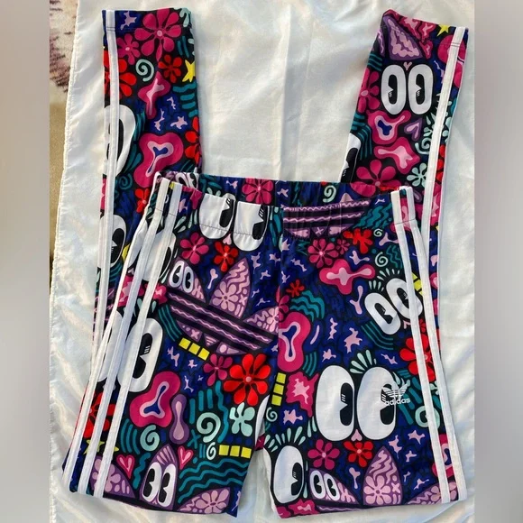 Adidas Leggings Size Small White/Blue/Red/Pink/Green Excellent Condition - Picture 8 of 10